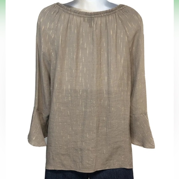 Women’s I.N. Studio Gray Gold Stripe Blouse Size L - Picture 2 of 8